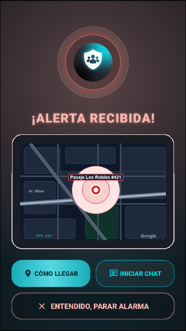 Pantalla de Alerta Real Vecinapp